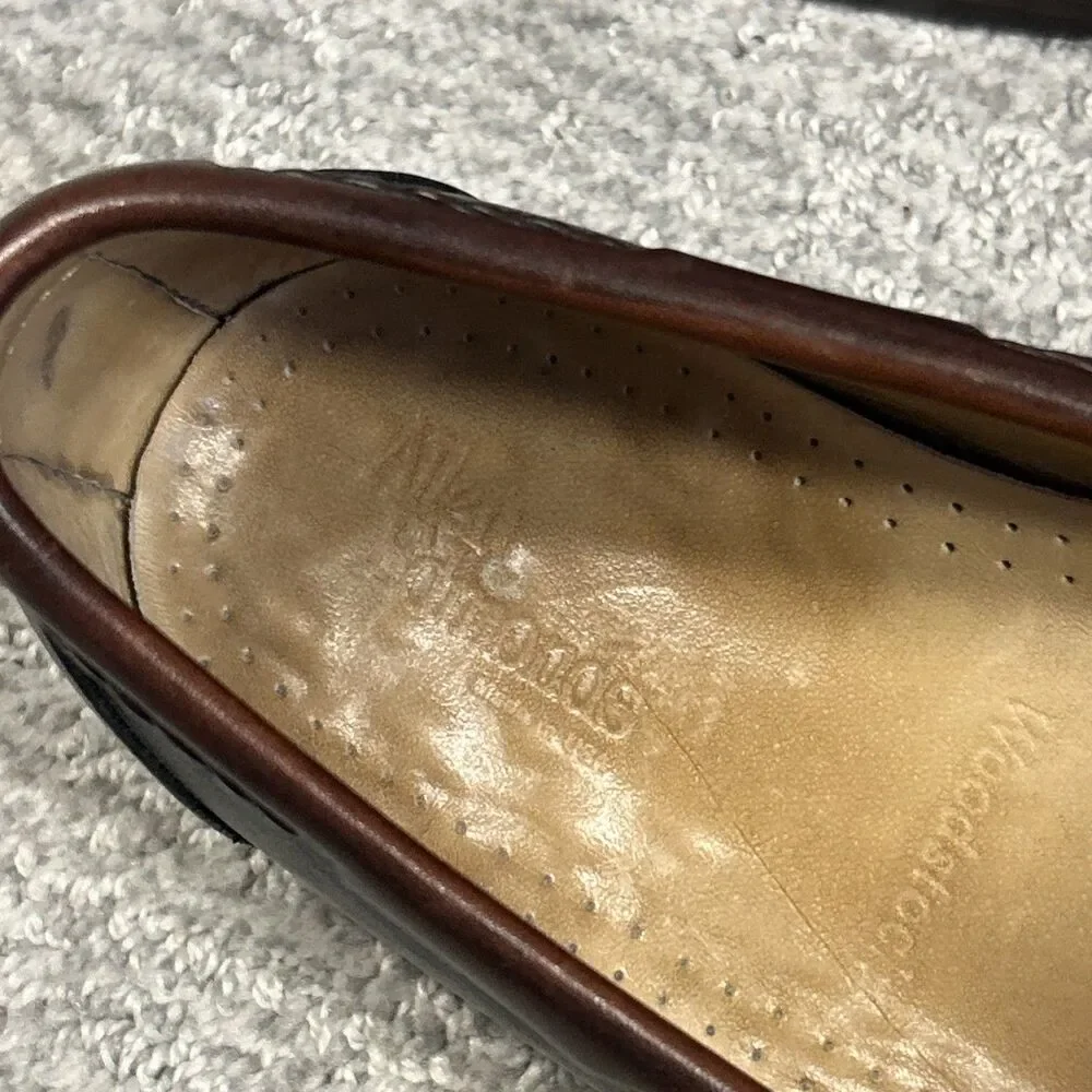 Allen Edmonds Woodstock Loafers Mens 10 C Black Leather Kiltie Woven Tie Moc Toe